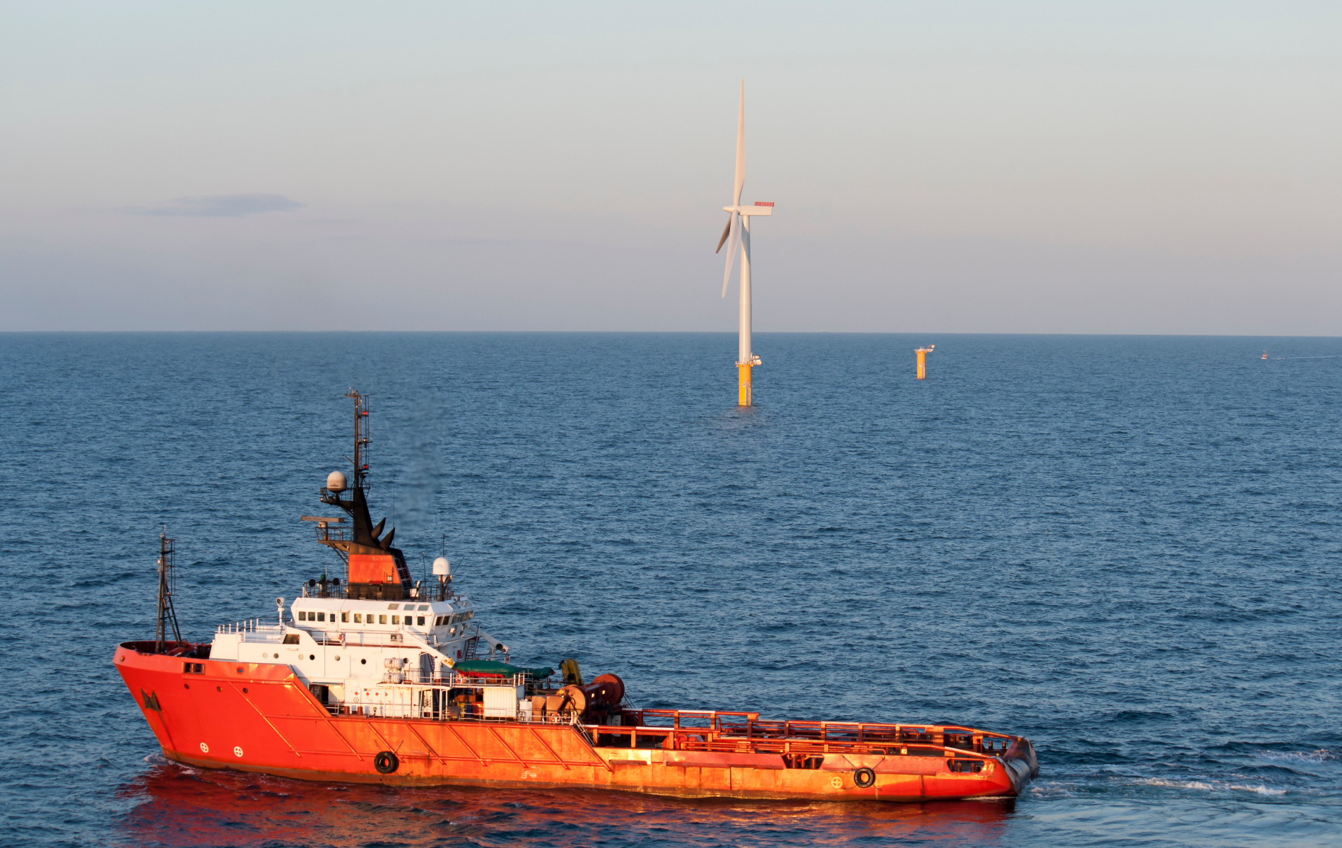 offshore wind turbine and boat